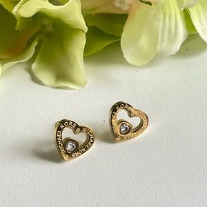 Michael Kors Gold Heart Stud Earrings with Crystal Center